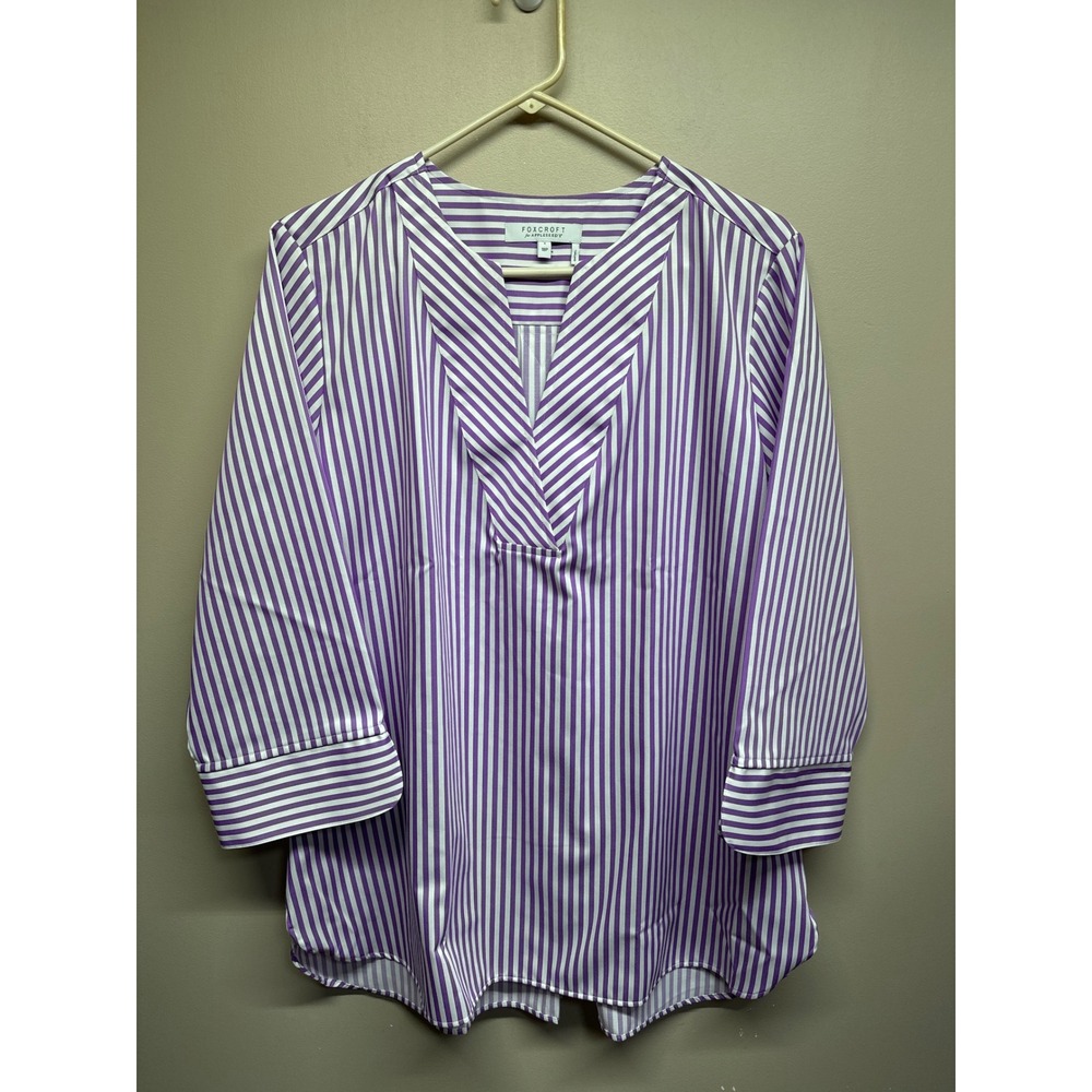 FOXCROFT for APPLESEED´S Womens 18P Purple White Stripe V-Neck 3/4 Sleeve Tunic‎